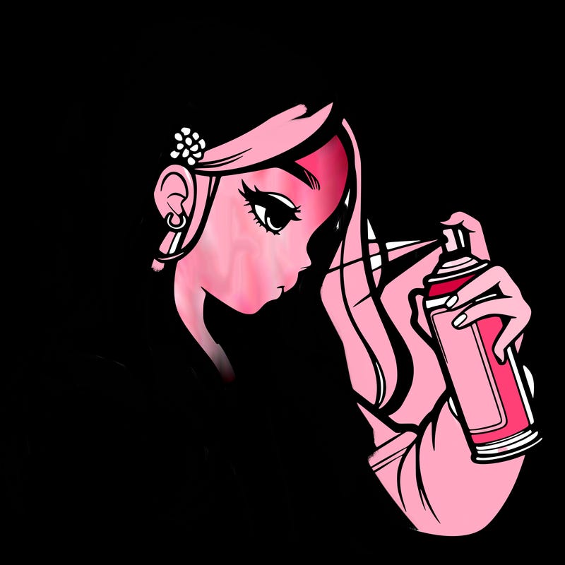 a realistic girl spray painting