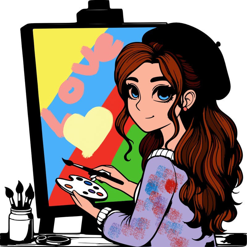realistic girl artist painting a blank canvas
