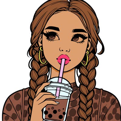 realistic girl with braided hair drinking boba