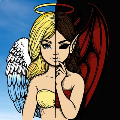 realistic angel half demon