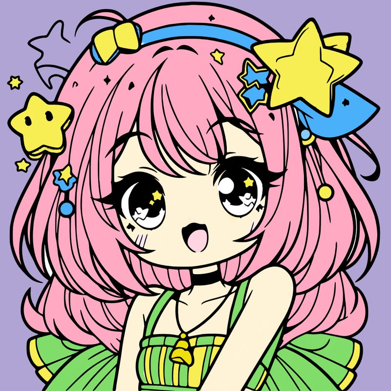 cute anime girl with star accessories