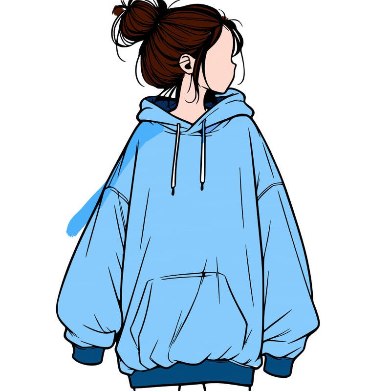 realistic girl with a oversized sweatshirt on and a bun