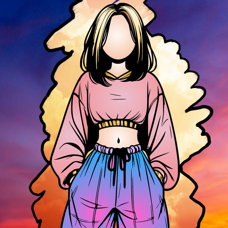 realistic girl faceless with baggy pants and a crop top