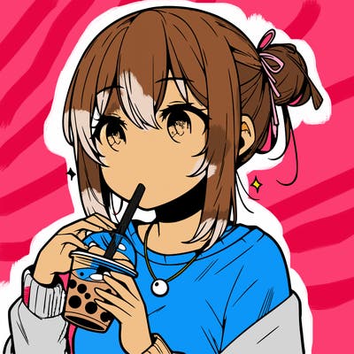 manga character drinking boba
