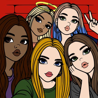 group of teen girls friends y2k up close in a selfie