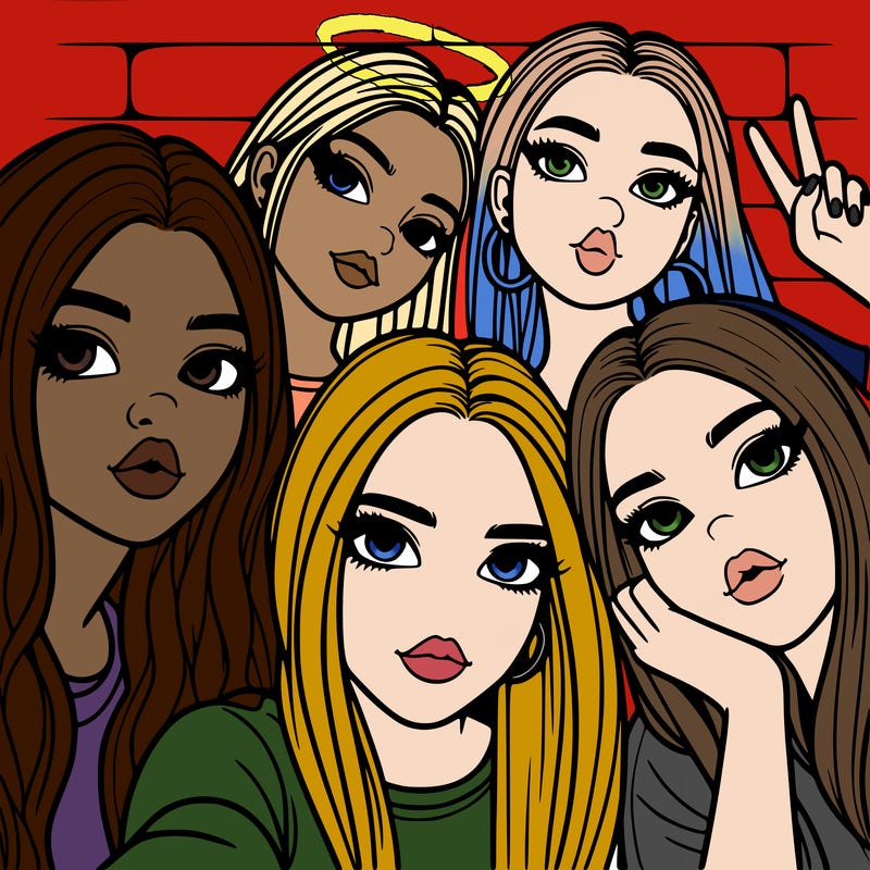 group of teen girls friends y2k up close in a selfie