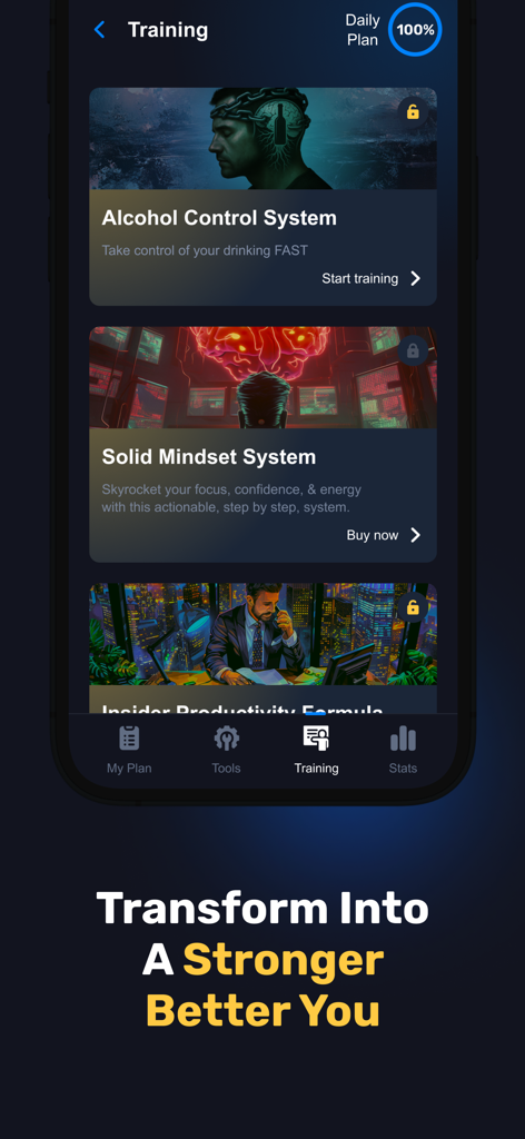 Soob - Soob app training menu with mindset and alcohol control systems