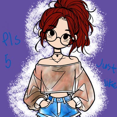 girl with a messy ponytail glasses a baggy crop top and jean shorts