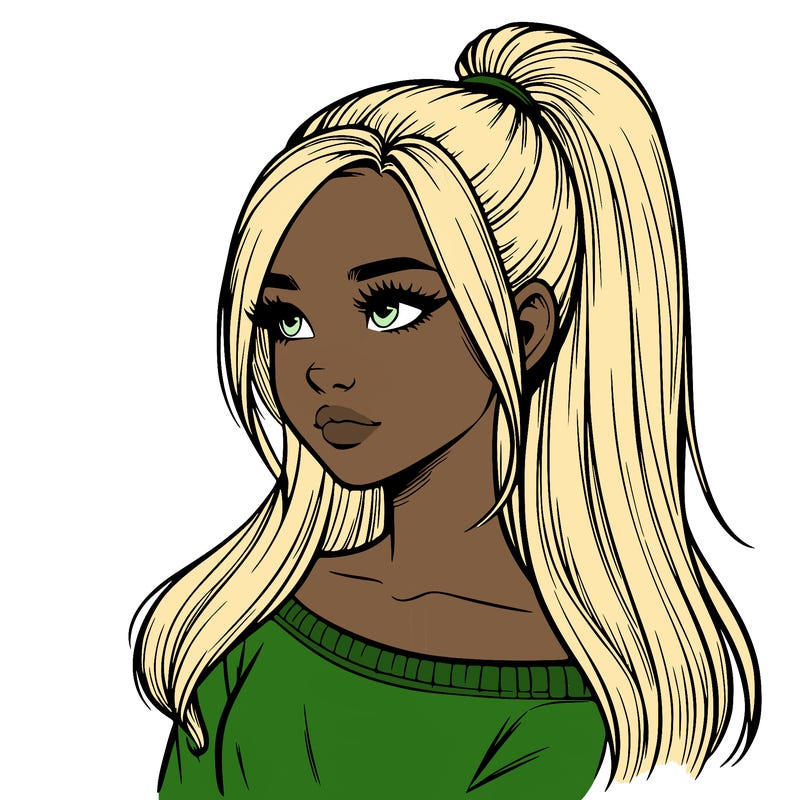 realistic girl with a high ponytail