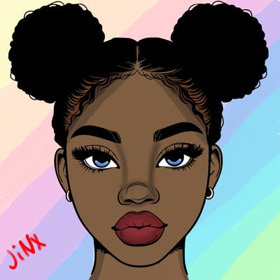 realistic black woman with two buns