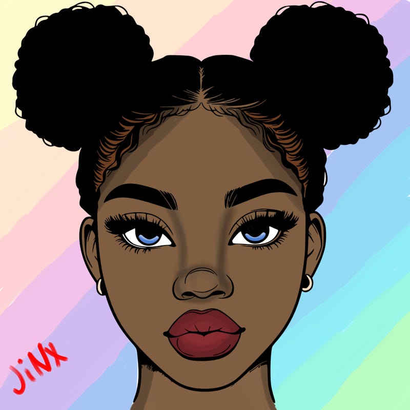 realistic black woman with two buns