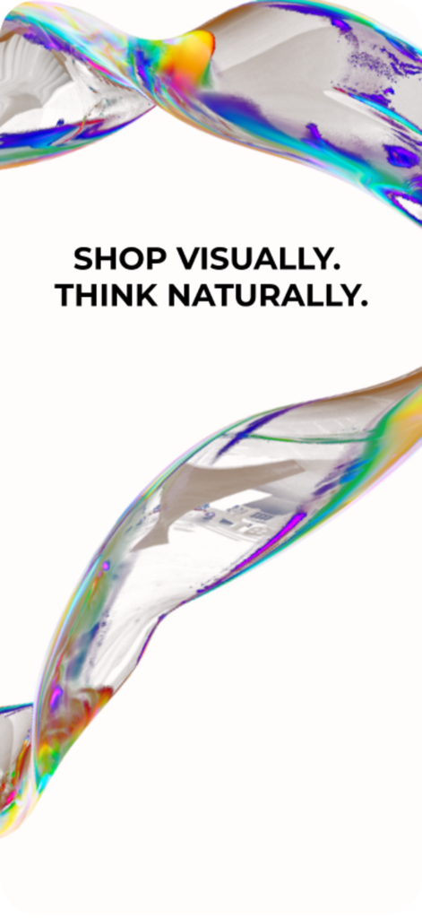 Lookalike shopping app intro screen featuring the slogan Shop Visually Think Naturally
