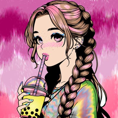 realistic girl with braided hair drinking boba