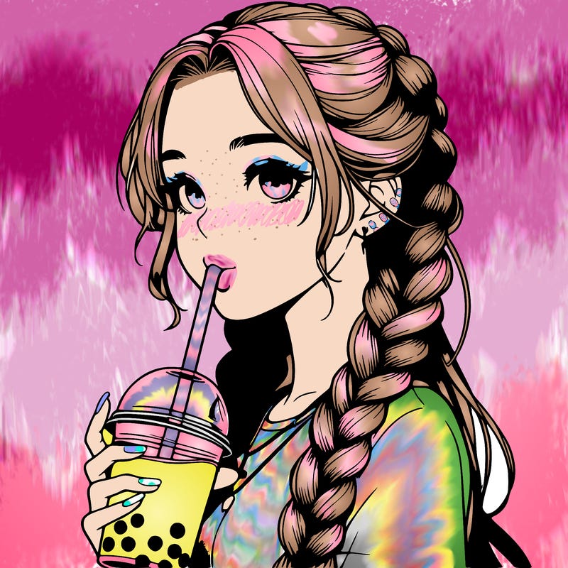 realistic girl with braided hair drinking boba