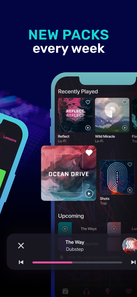 Drum Pad ONE: Dj music maker - The Drum Pad ONE app interface showcasing new weekly sound packs across various music genres.