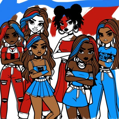 a group of 6 girls full detail standing together sassy attitudes