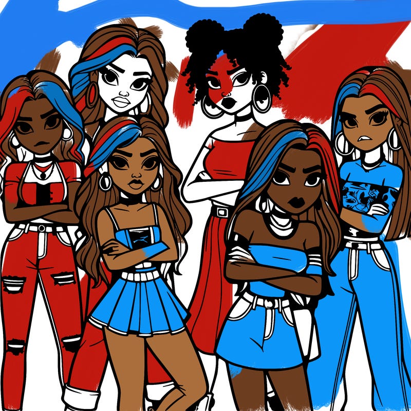 a group of 6 girls full detail standing together sassy attitudes