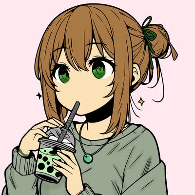 manga character drinking boba