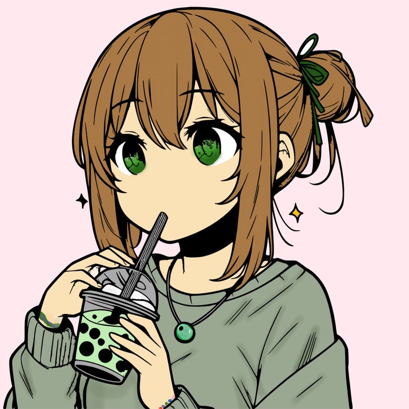 manga character drinking boba