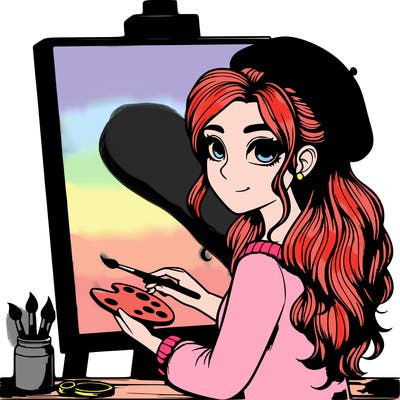 realistic girl artist painting a blank canvas