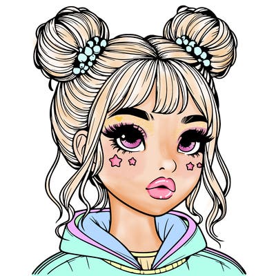 realistic girl with space buns