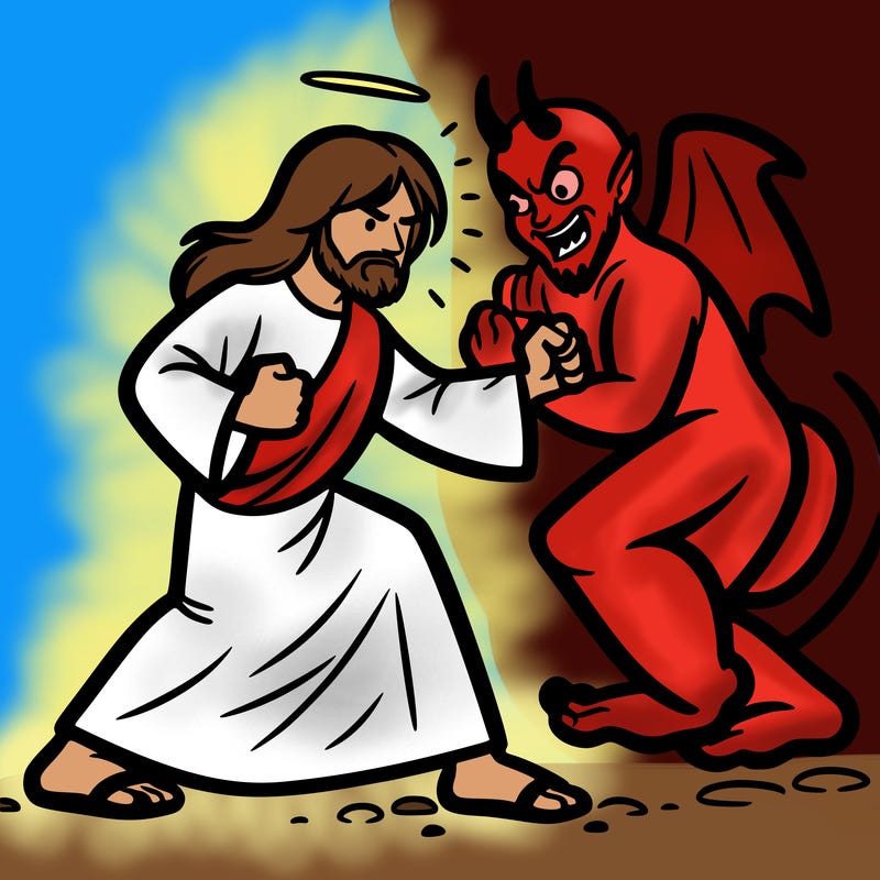 jesus fighting the devil