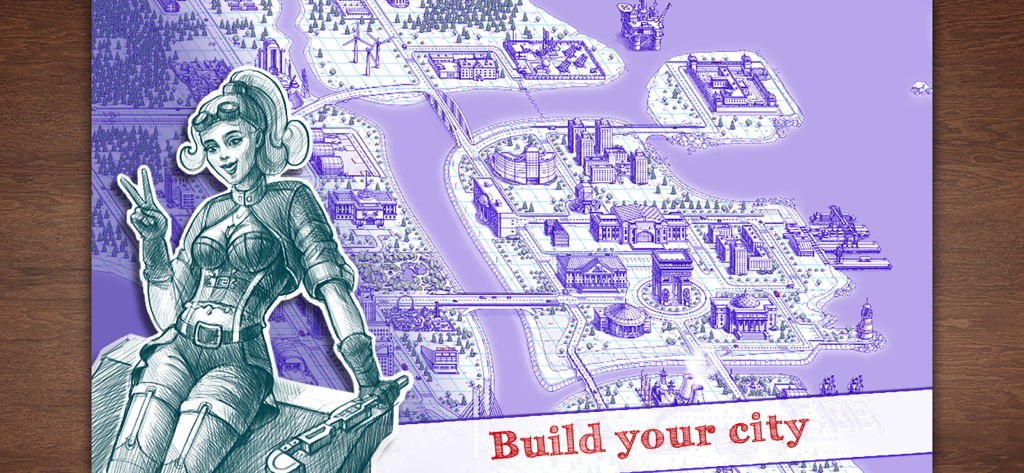 Sea Battle 2 - Sea Battle 2 game screen showing the hand-drawn notebook style port city building feature