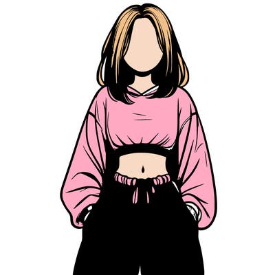 realistic girl faceless with baggy pants and a crop top
