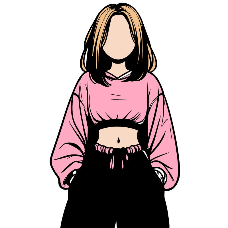 realistic girl faceless with baggy pants and a crop top