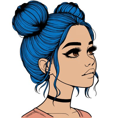 realistic girl with buns on the top of her head