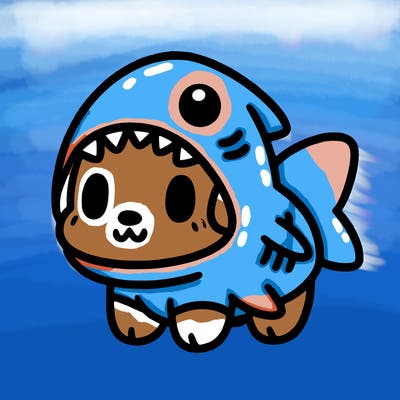 cute dog wearing a shark costume