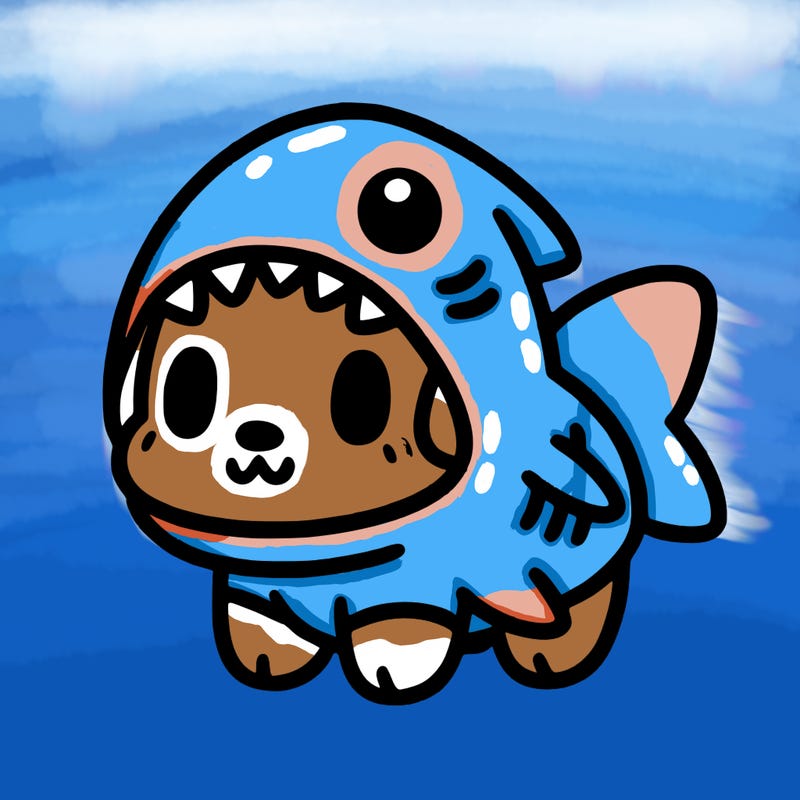 cute dog wearing a shark costume