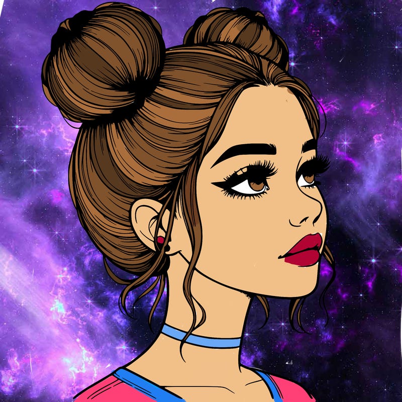 realistic girl with buns on the top of her head