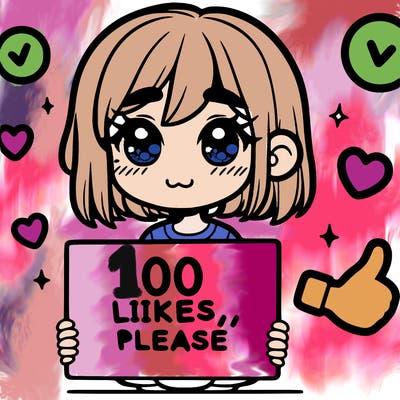 a girl with a sign saying 100 likes, please