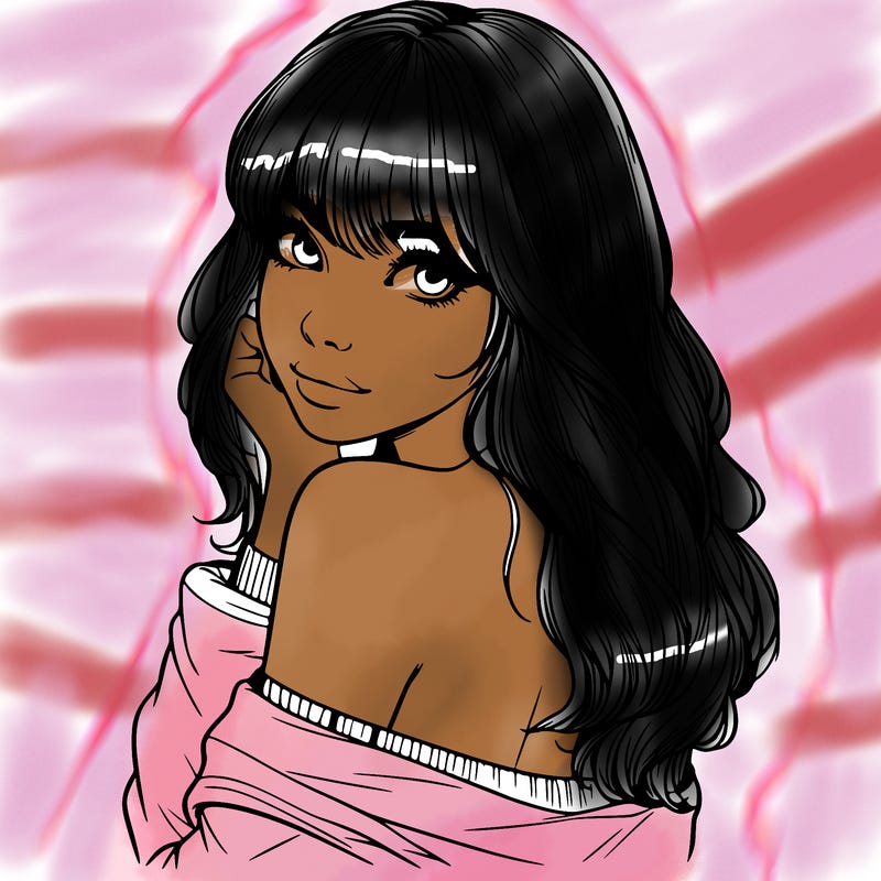 realistic girl with bangs looking over her shoulder