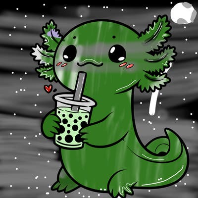 axolotl holding boba tea