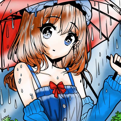 pretty anime girl in the rain