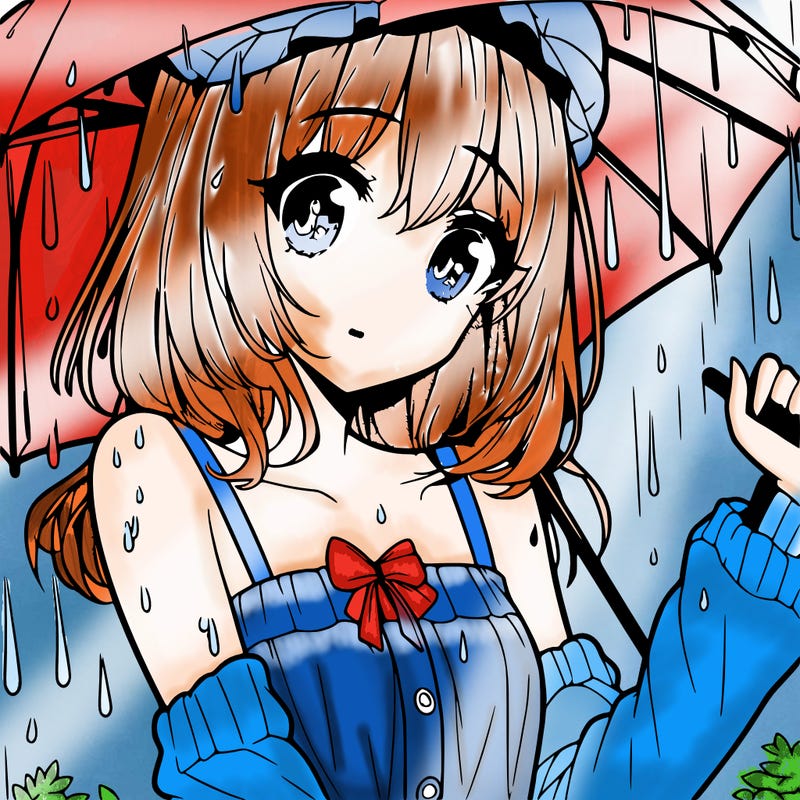 pretty anime girl in the rain