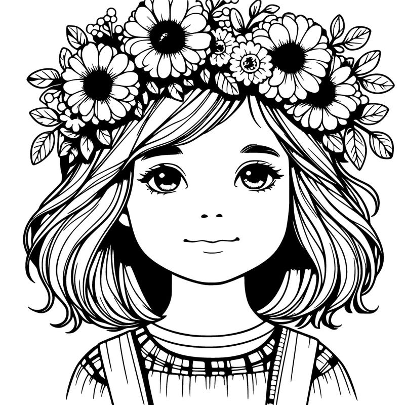 realistic little girl with flower crown