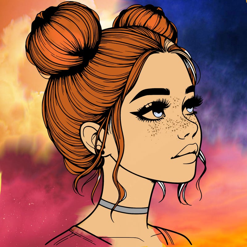 realistic girl with buns on the top of her head
