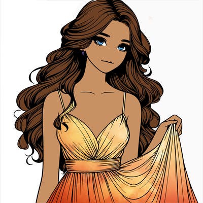 realistic girl in flowy silky prom dress