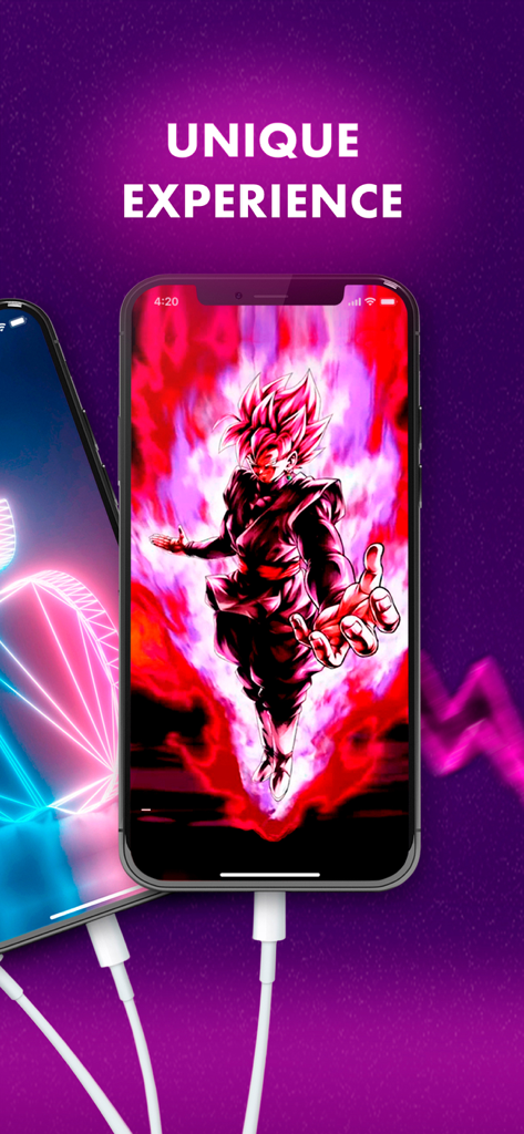 Fun Charging Color My Battery - Smartphone showing a unique anime character charging animation with a vibrant pink aura on a purple background