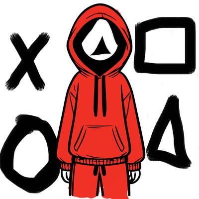 faceless girl in a tracksuit with a hood on and no hair