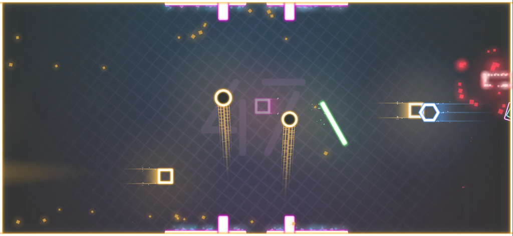 Ding Dong XL - Minimalist neon arcade gameplay of Ding Dong XL with glowing geometric shapes and score count