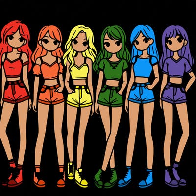a group of girls wearing crop tops and shorts