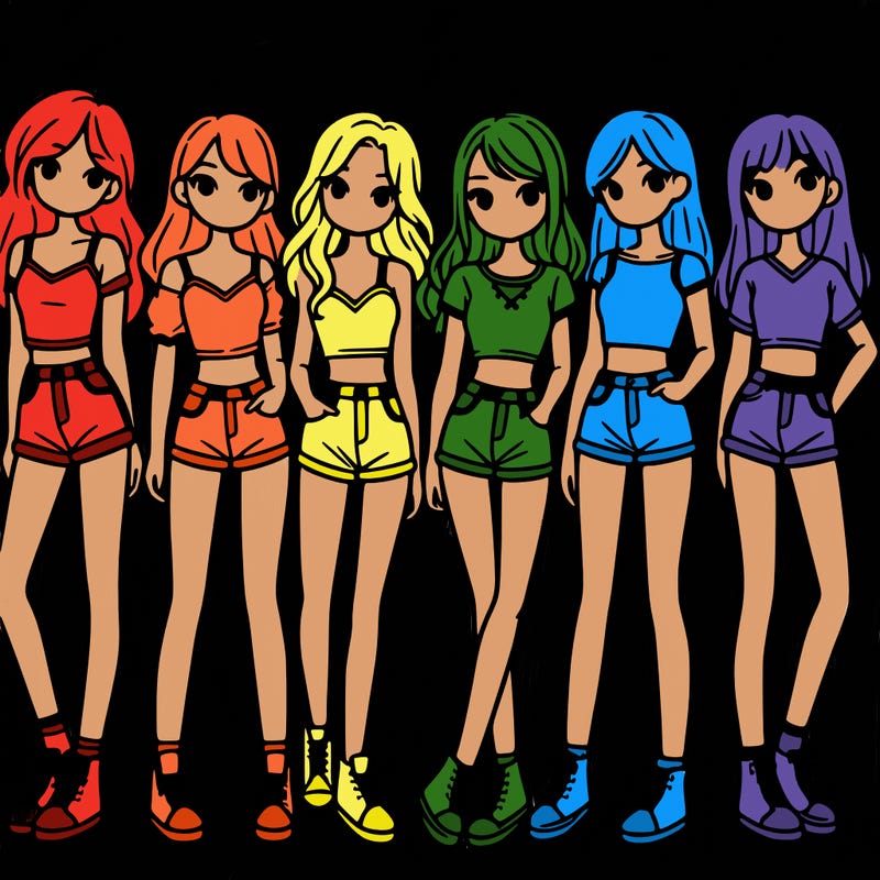 a group of girls wearing crop tops and shorts