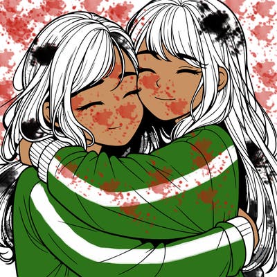 realistic two girls hugging