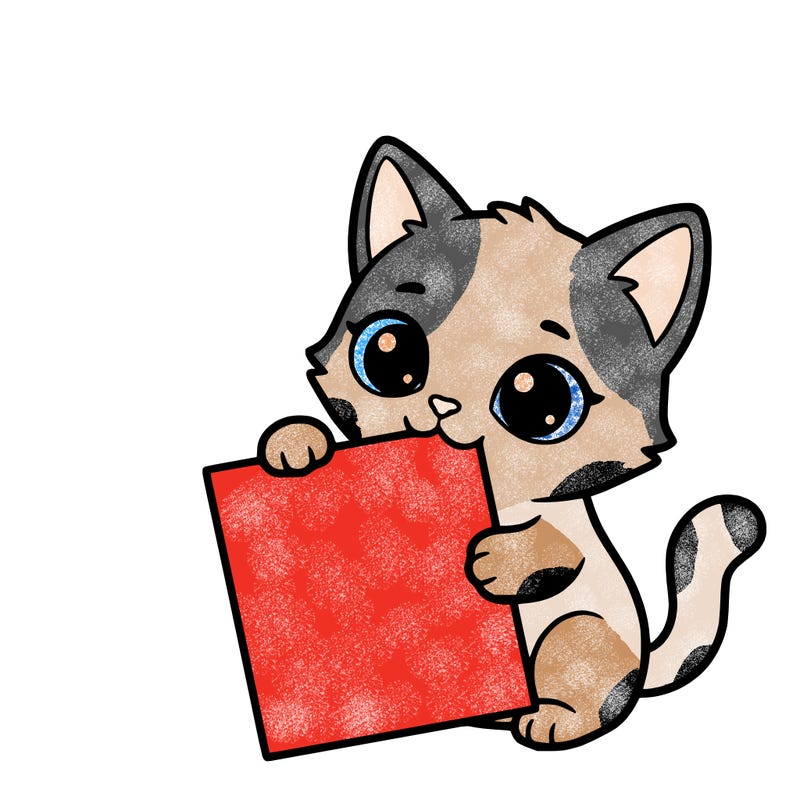 a small cat with a blank sheet of paper in its hand. the cat is sooooooo cute!