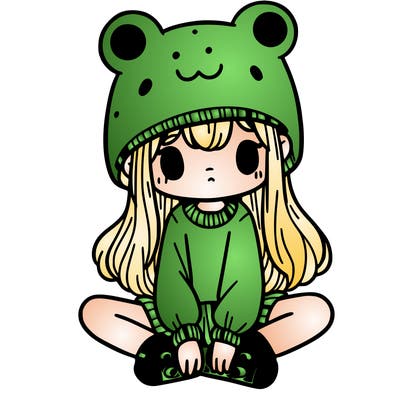a girl wearing a frog hat and some frog socks