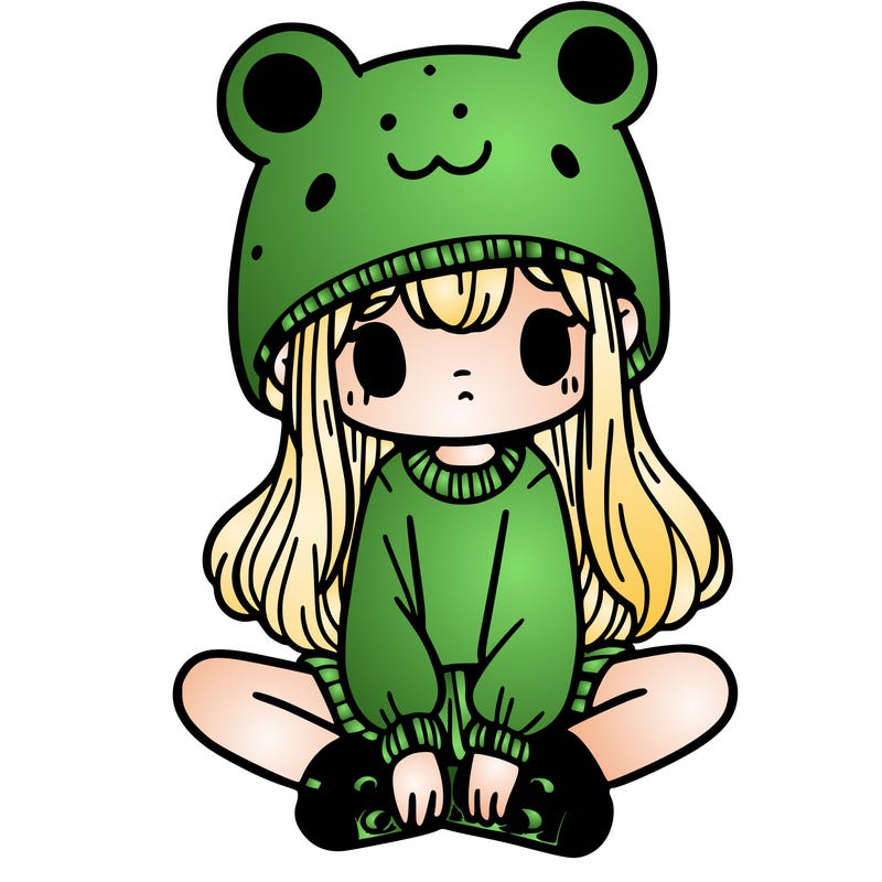 a girl wearing a frog hat and some frog socks